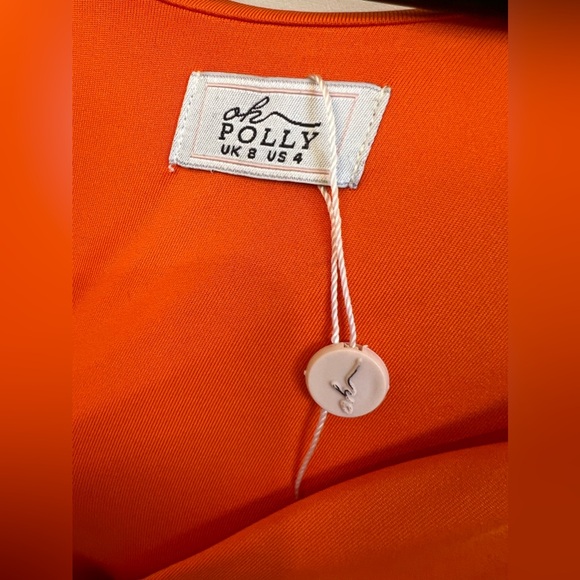 NWOT Oh Polly Bright Neon Orange Ruched V neck Bodycon Cocktail Mini Dress 4 - Picture 7 of 8
